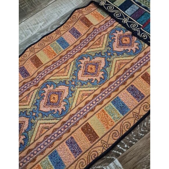 Colorful Tapestry Table Runner Pointed Tassel Abstract Striped Vibrant 13x72 - Picture 5 of 5